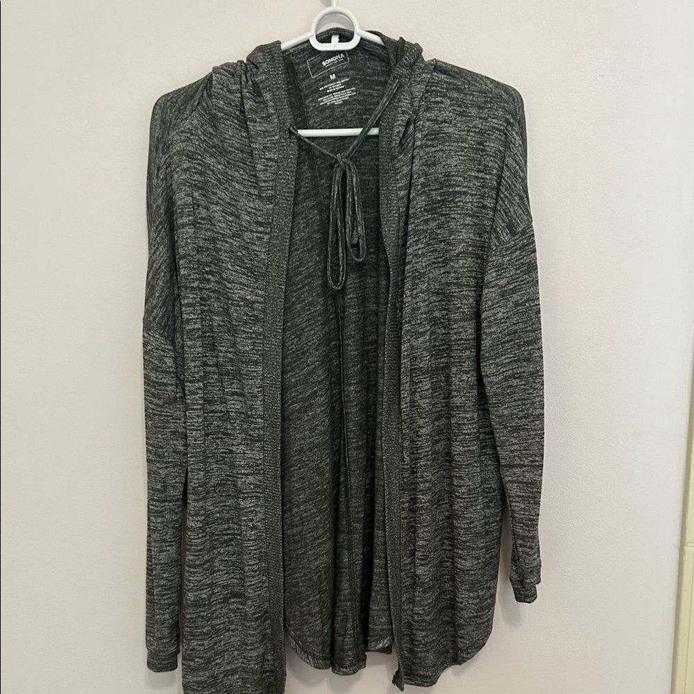 Grey Heathered Open Cardigan Hooded Sweater Sonoma Medium